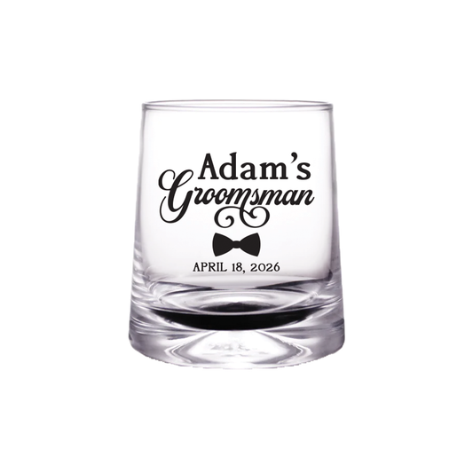 10oz Modern Style Old Fashioned Glasses with a Personalized "Groomsman" Design