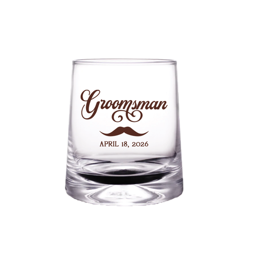 10oz Modern Style Old Fashioned Glasses with a Personalized "Groomsman" Design