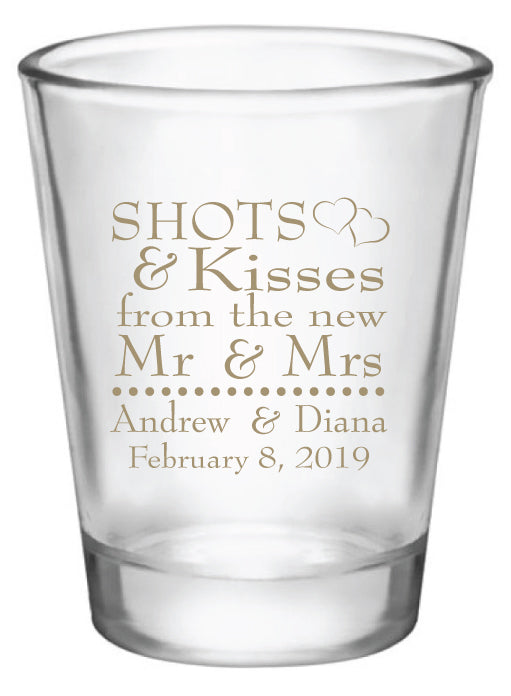 Double-Sided Shot Glass #140C - Cheers to The Mr and Mrs high quality - Wedding Gifts, Wedding Favors, Bridal Favors, Wedding Shot Glasses, Weddig Favor